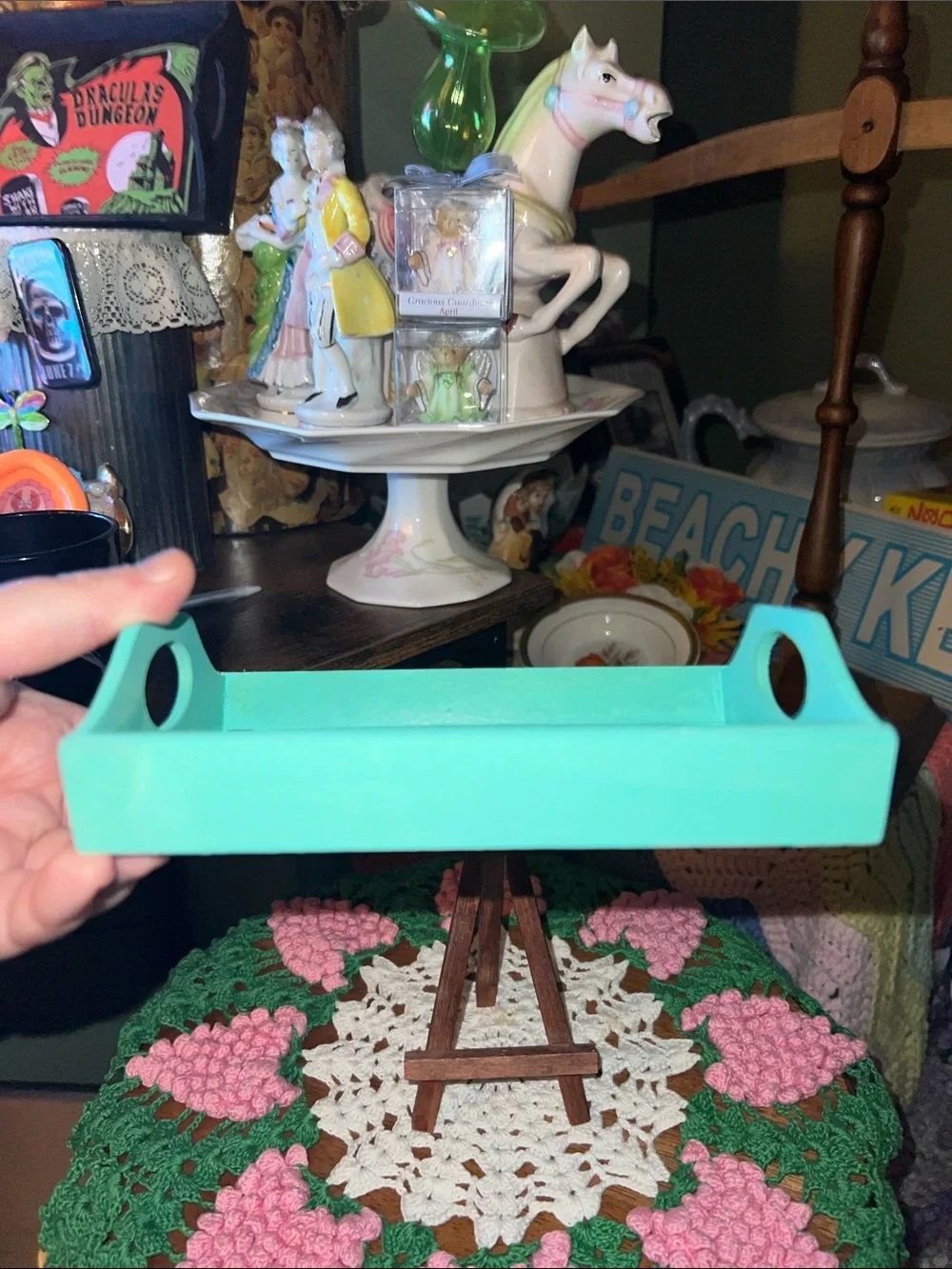 Turquoise 'Hell Cat' Decorative handpainted wood Tray